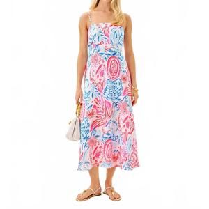 NEW LILLY PULITZER jorgian linen midi dress in resort white sun sea sand